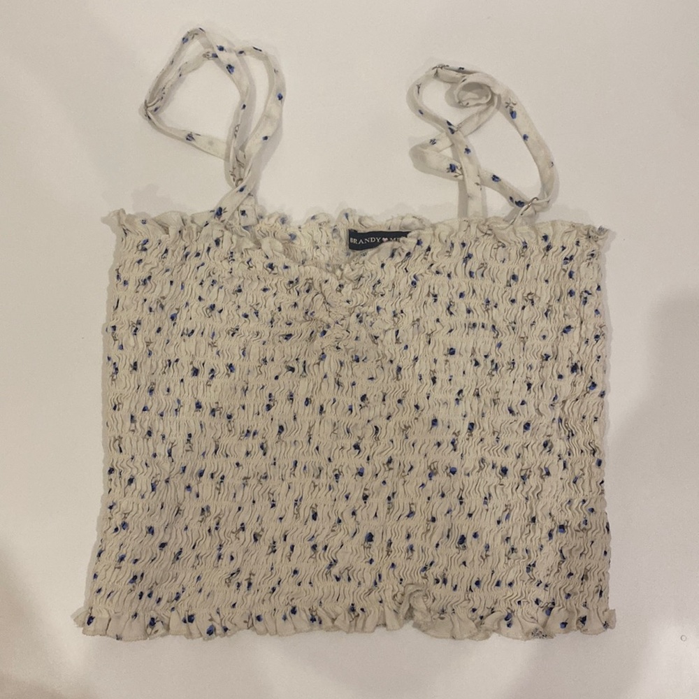 Brandy Melville Tank Top, White with Blue Flowers